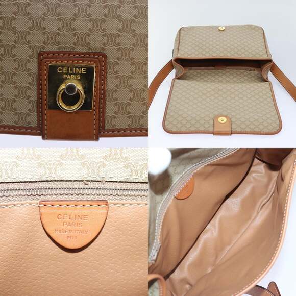 CELINE Macadam Canvas Shoulder Bag Beige Brown Gold - Picture 11 of 12